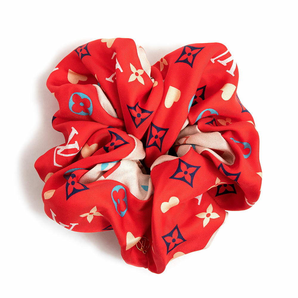 【未使用　展示品】ルイ ヴィトン LOUIS VUITTON シュシュ トロシュー へアゴム ヘアアクセサリー シルク100％ ルージュ ベージュ 赤 M77398 箱付のサムネイル