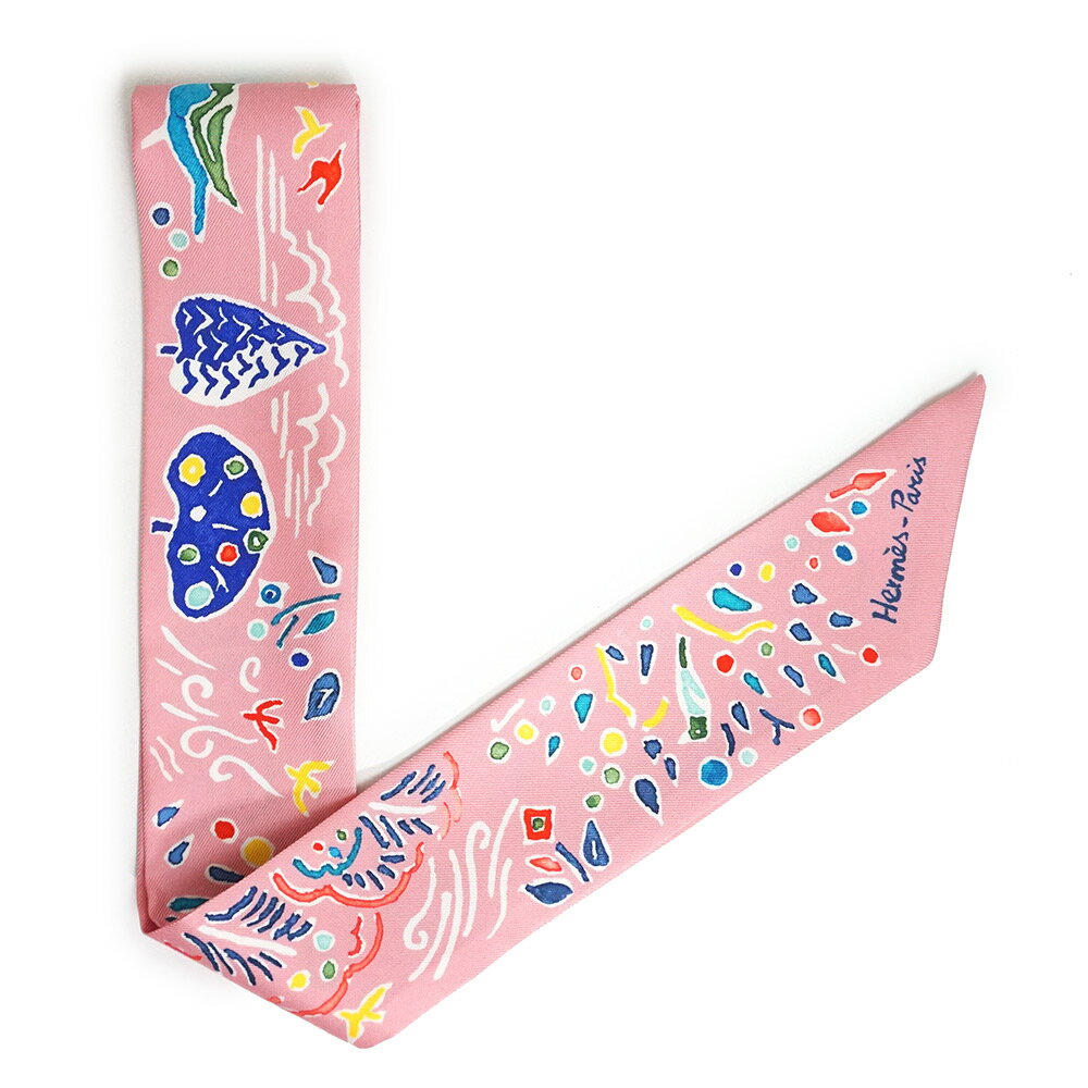 【新品・未使用品】エルメス HERMES ツイリー Isola di Primavera 春のアイランド リボン りぼん スカーフ シルク100％ ローズ ブルー マルチカラー ピンク 箱付のサムネイル