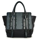 【中古】ボッテガヴェネタ BOTTEGA VENETA イントレチャート ハンドバッグ カーフスキン レザー リザード エキゾチックレザー ブラック カーキ 黒 緑