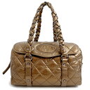 【美品】シャネル CHANEL レディブレード マトラッセ チェーン ボストン ハンドバッグ ヴィンテージカーフ レザー メタリックブラウン ゴールド 茶 シル...