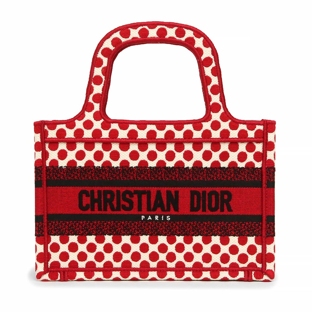 ディオール バッグ（レディース） 【新品・未使用品】ディオール Dior BOOK TOTE ミニバッグ ブックトート ディオールアムール ハンドバッグ コットンキャンバス エンブロイダリー レッド 赤 S5475ZBBE