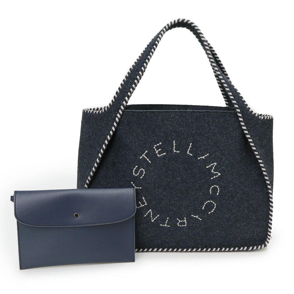 ステラ 【新品・未使用品】ステラマッカートニー Stella McCartney ロゴ トート ハンドバッグ フェルト レザー ネイビー 502793 ポーチ付