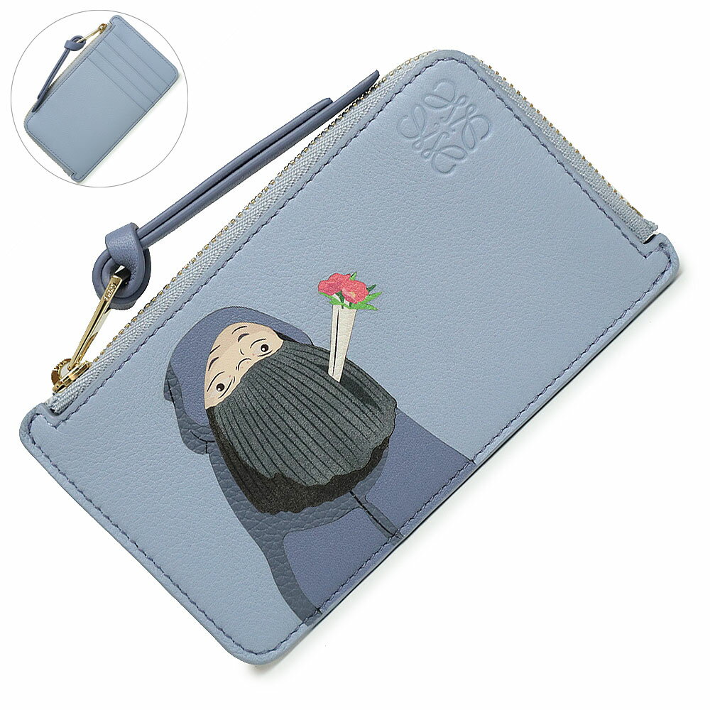 ロエベ LOEWE スタジオジブリ コラボ ハウルの動く城 カプセルコレクション マルクル コインカードホルダー L字ファスナー コインケース 小銭入れ 財布 カードケース 名刺入れ 定期入れ パスケース クラシックカーフ レザー ブルーライラック C643Z40X34