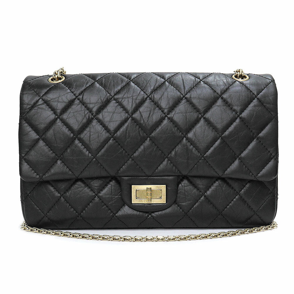 【未使用　展示品】シャネル CHANEL 2.55 マトラッセ Wフラップ チェーン ショルダー バッグ 2way 斜め掛け エイジド カーフスキン レザー ブラック 黒 A37590のサムネイル