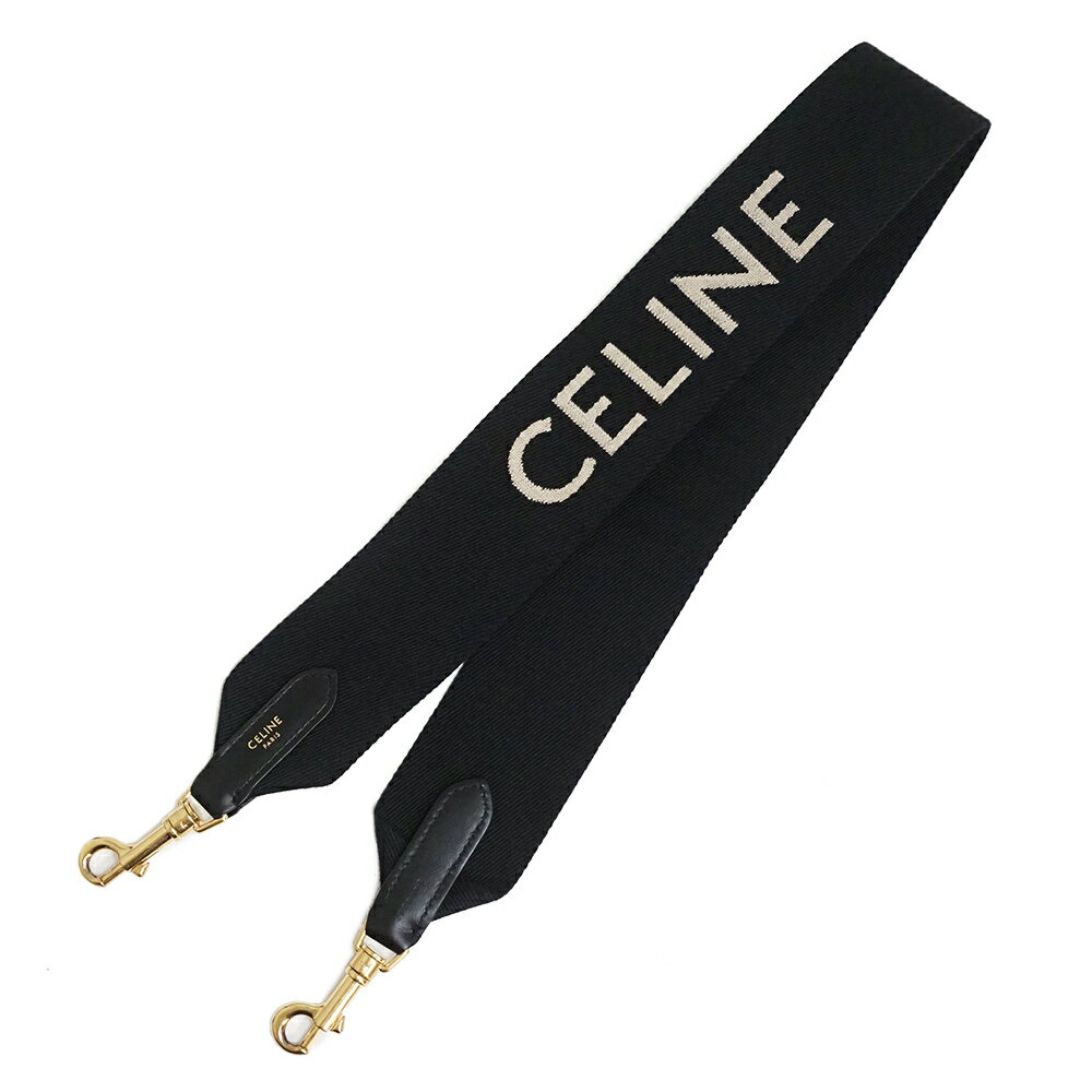 【新品・未使用品】セリーヌ CELINE ジャカード ロング ショルダーストラップ ウール カーフスキン レザー ブラック ホワイト 黒 白 ゴールド金具 49S012AEPのサムネイル