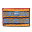 【新品・未使用品】グッチ GUCCI リゾート MYKONOS ストライプ ポーチ クラッチ セカンドバッグ ファブリック レザー ブラウン ブルー レッド オレンジ 茶 青 赤 ゴールド金具 627080