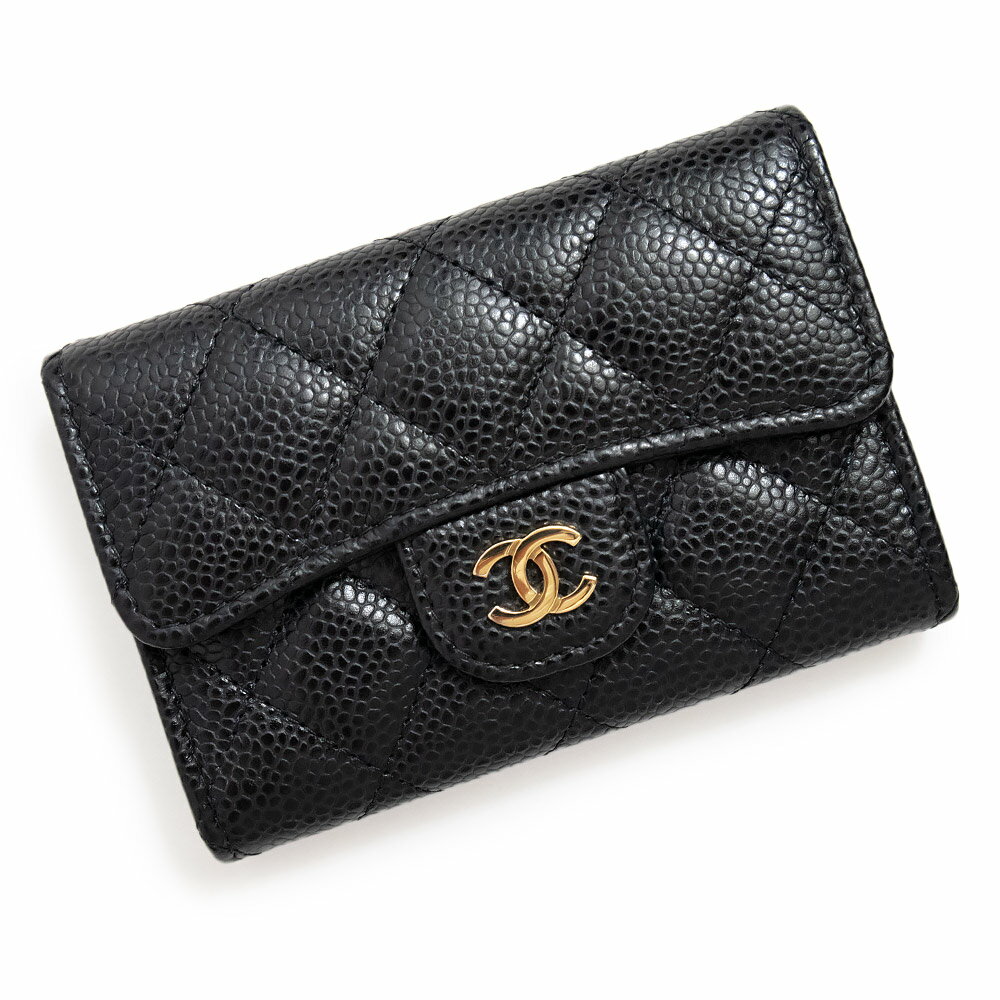 【新品・未使用品】シャネル CHANEL マトラッセ クラシック フラップ ココマーク カードケース 名刺入れ 定期入れ パスケース コインケース 小銭入れ キャビアスキン レザー ブラック 黒 ゴールド金具 AP0214 箱付