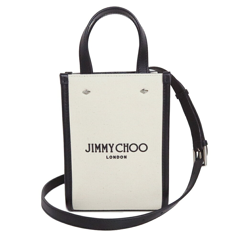 楽天ブランドシティ　BrandCity【新品・未使用品】ジミーチュウ JIMMY CHOO 2way ショルダー 斜め掛け ハンドバッグ キャンバス レザー ナチュラル ブラック 黒 シルバー金具 MINI N/S TOTE CZM