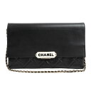 【中古】シャネル CHANEL ロゴプレート マトラッセ 2way チェーン ショルダーバッグ クラッチバッグ ラムスキン レザー ブラック 黒 ゴールド金具