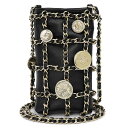 【未使用 展示品】シャネル CHANEL コイン チェーンショルダー バッグ スマホ フォンケース 携帯ケース 斜め掛け ラムスキン レザー ブラック 黒 ゴー...