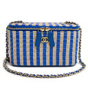 【未使用 展示品】シャネル CHANEL ココマーク ミニバニティ チェーン ショルダーバッグ 斜め掛け レザー ラフィア ブルー ベージュ 青 ゴールド金具 ...