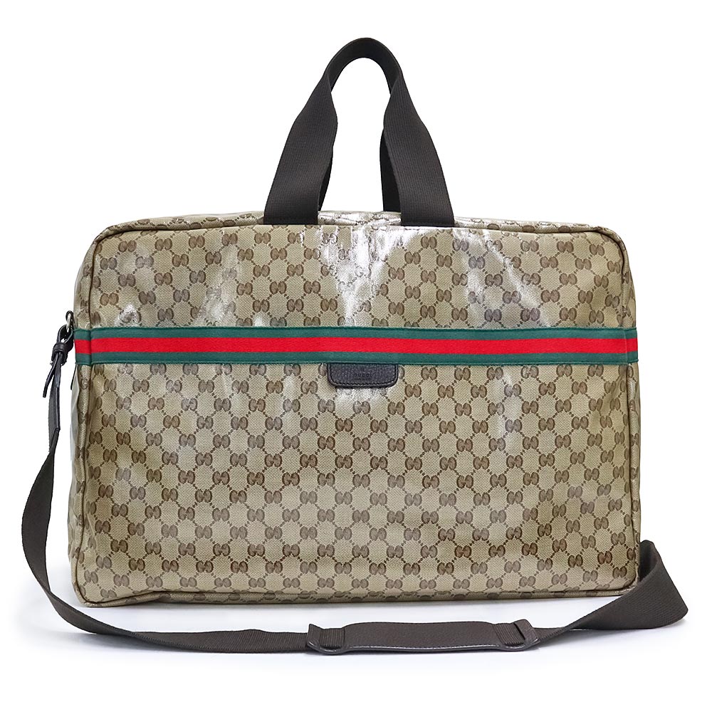 楽天ブランドシティ　BrandCity【新品・未使用品】グッチ GUCCI ウェビングライン 2way 斜め掛け ボストン ショルダー ハンドバッグ GGクリスタル レザー ベージュ ダークブラウン 茶 ライトゴールド金具 374770