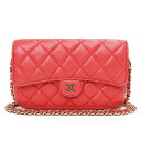 【未使用 展示品】シャネル CHANEL フラップ フォン ケース マトラッセ 斜め掛け チェーン ショルダーバッグ ウォレット 財布 ラムスキン ピンク ゴー...