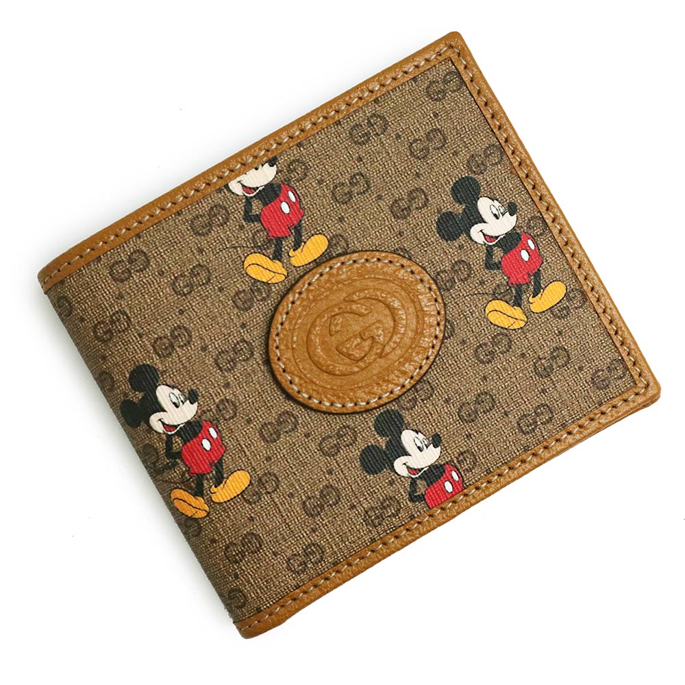 グッチ 革財布 メンズ 【新品・未使用品】グッチ GUCCI DISNEY ディズニー コラボ ミッキーマウス 二つ折り財布 札入れ ミニGGスプリームキャンバス ライトブラウン 茶 602549 箱付