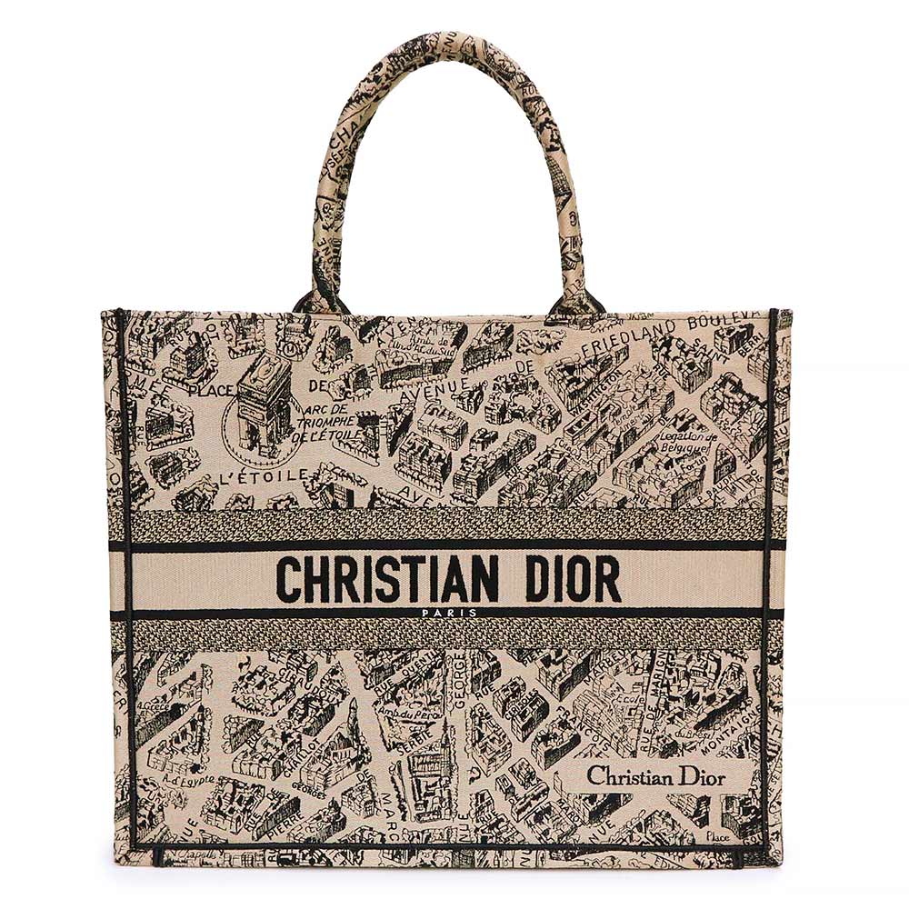 ディオール バッグ（レディース） 【新品・未使用品】クリスチャンディオール Christian Dior BOOK TOTE Plan de Paris エンブロイダリー ブックトート ラージ プランドゥパリ ハンドバッグ コットンキャンバス ベージュ ブラック M1286ZOMP_M918