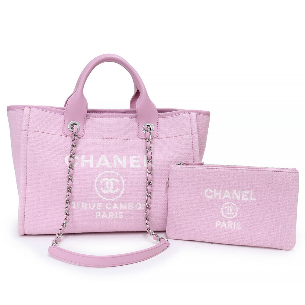 シャネル ハンドバッグ 【新品・未使用品】シャネル CHANEL ドーヴィル スモール ショッピングバッグ 2way チェーン ショルダー ハンドバッグ ミックスファイバー レザー ピンク シルバー金具 AS3257