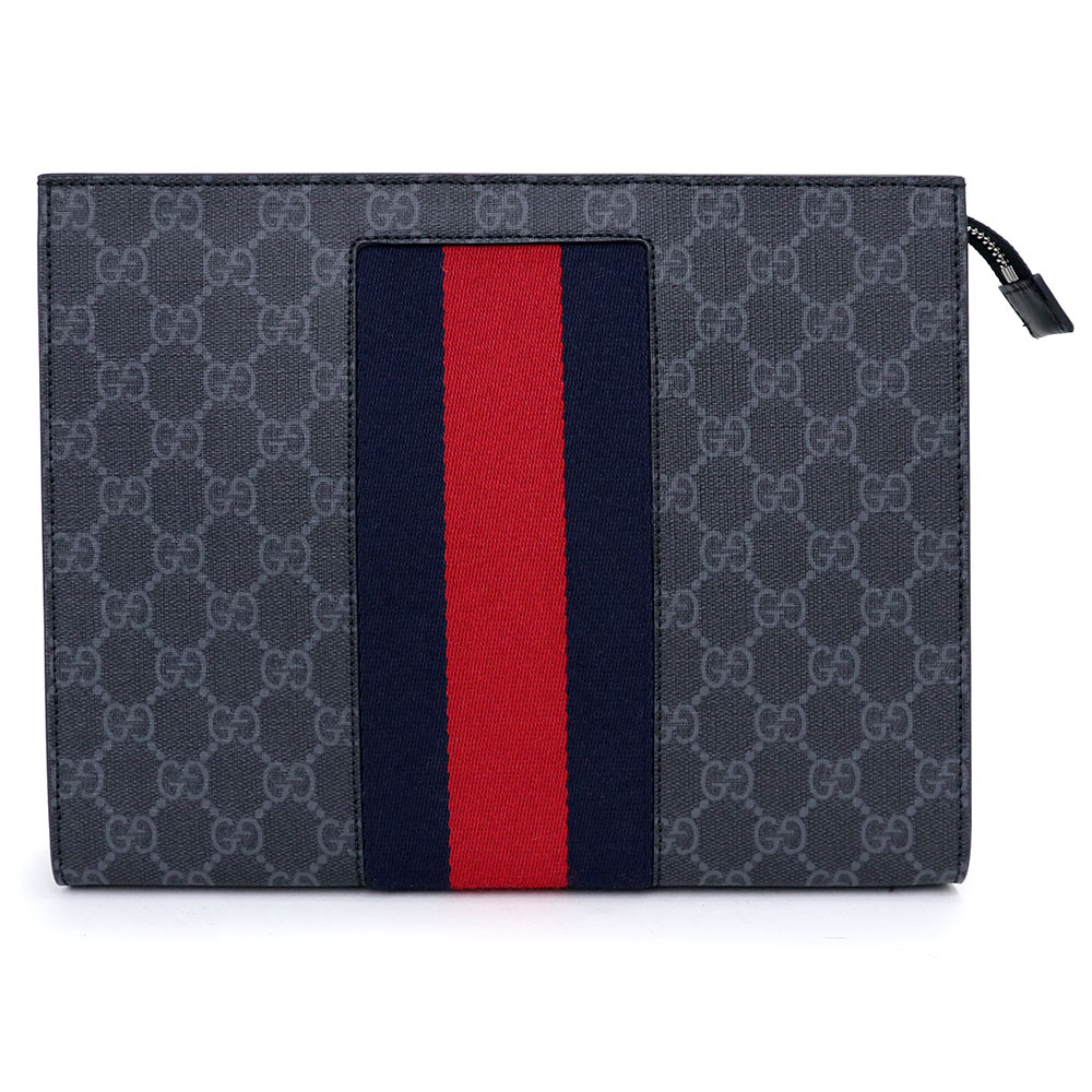 楽天ブランドシティ　BrandCity【新品・未使用品】グッチ GUCCI ウェブストライプ クラッチバッグ セカンドバッグ GGスプリームキャンバス ブラック 黒 シルバー金具 475316