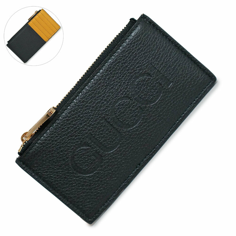 グッチ 名刺入れ 【新品・未使用品】グッチ GUCCI ロゴ ジップ カードケース 名刺入れ 定期入れ パスケース コインケース 小銭入れ 財布 レザー ブラック イエロー 黒 黄色 ゴールド金具 725550 箱付