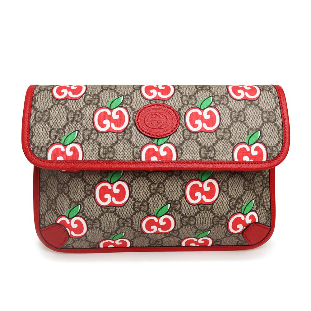 【新品・未使用品】グッチ GUCCI GGアップル プリント リンゴ ベルトバッグ ウエストポーチ GGスプリームキャンバス レザー レッド 赤 ゴールド金具 625233 箱付