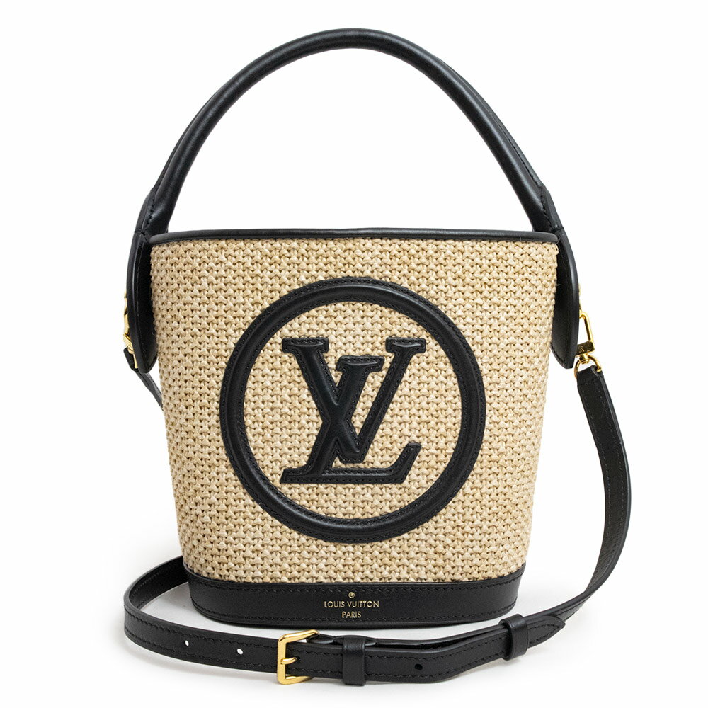 【新品・未使用品】ルイ ヴィトン LOUIS VUITTON プティ バケット かご 2way ショルダー ハンドバッグ 斜め掛け ラフィア カーフスキン レザー ノワール ブラック 黒 ゴールド金具 M59961