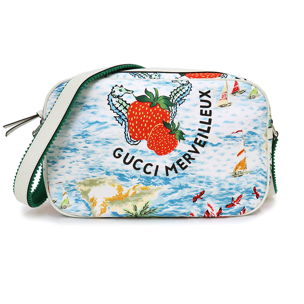 グッチ ナイロン バッグ（レディース） 【新品・未使用品】グッチ GUCCI チルドレンズ ストロベリー ショルダーバッグ 斜め掛け ナイロン マルチカラー ホワイト 白 シルバー金具 682668