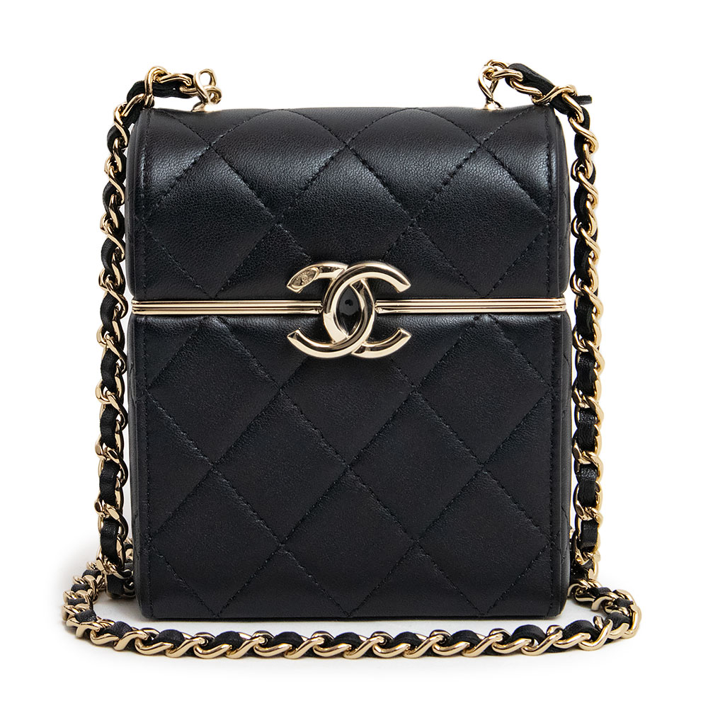 【新品 未使用品】シャネル CHANEL スモール ボックス チェーン ショルダー ポーチ ミニバッグ 斜め掛け マトラッセ ラムスキン レザー ブラック 黒 ゴールド金具 AP2656 箱付