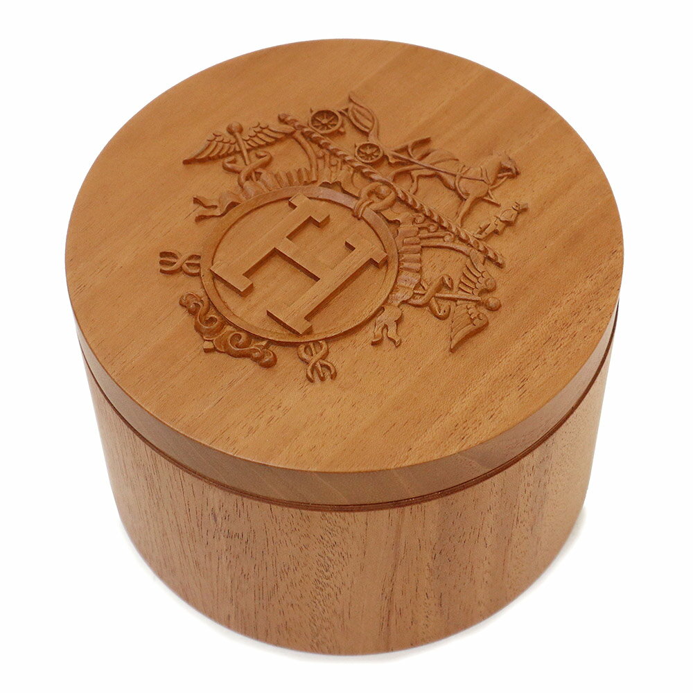 【新品・未使用品】エルメス HERMES エクスリブリス ラウンド ツイリーボックス 小物入れ 天然マホガニー ウッド ナチュラル ブラウン 茶 箱付のサムネイル