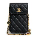 【未使用　展示品】シャネル CHANEL マトラッセ フォンホルダー CC ココマーク チェーンショルダー スマホ 携帯ケース ラムスキン レザー ブラック 黒 ゴールド金具 AP3415 箱付