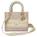 【新品・未使用品】クリスチャンディオール Christian Dior レディ ディオール ショルダー ハンドバッグ キャンバス 刺繍 横縞 ストライプ マルチ...