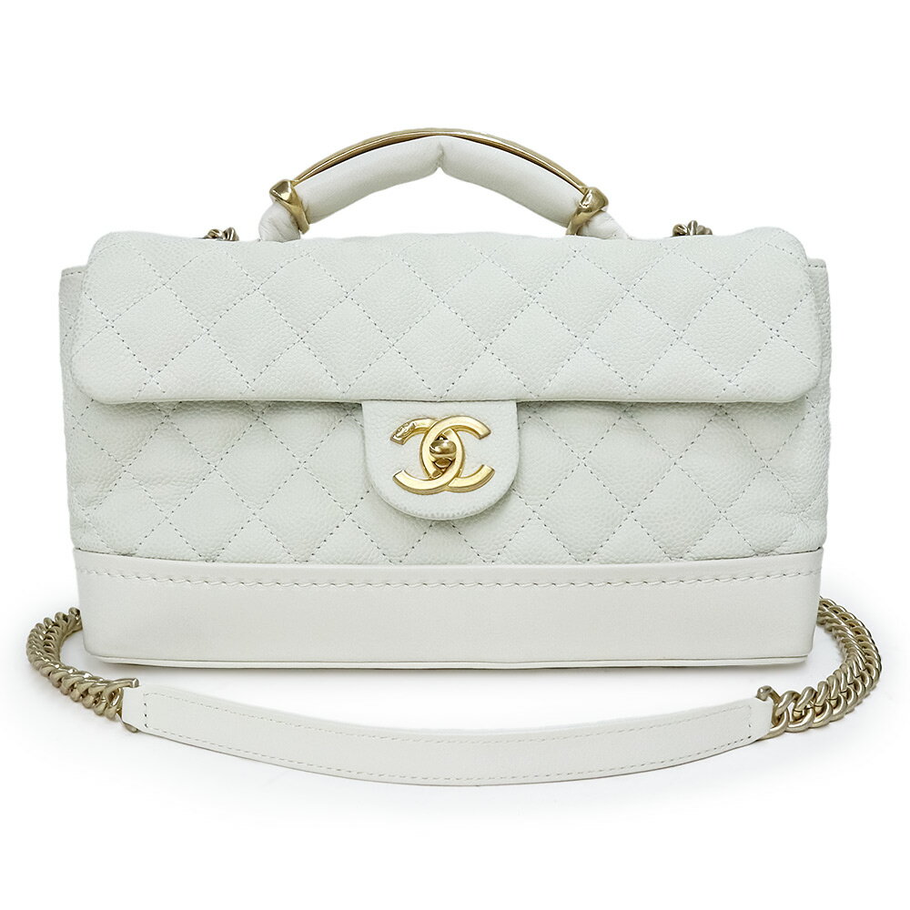 シャネル 結婚式向きバッグ レディース 【美品】シャネル CHANEL ココマーク マトラッセ チェーン 2way ショルダー ハンドバッグ 斜め掛け キャビアスキン レザー ホワイト 白 アンティークゴールド金具 箱付