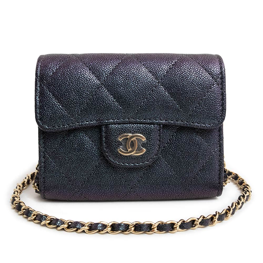 シャネル 【新品・未使用品】シャネル CHANEL クラシック マトラッセ ミニ チェーン ウォレット ポシェット ショルダー 斜め掛け コインケース 小銭入れ 財布 グレインドカーフ キャビアスキン レザー メタリックダークパープル ゴールド金具