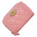 【新品・未使用品】シャネル CHANEL ボーイシャネル ジップ コインパース コインケース 小銭入れ 財布 ラムスキン レザー ピンク ゴールド金具 A806...