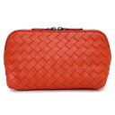 ボッテガヴェネタ 【未使用　展示品】ボッテガヴェネタ BOTTEGA VENETA イントレチャート ポーチ カーフスキン レザー オレンジ ガンメタル金具 132534