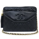 【中古】シャネル CHANEL マトラッセ フリンジ タッセルチャーム チェーン ショルダーバッグ 斜め掛け ラムスキン レザー ブラック 黒 ゴールド金具