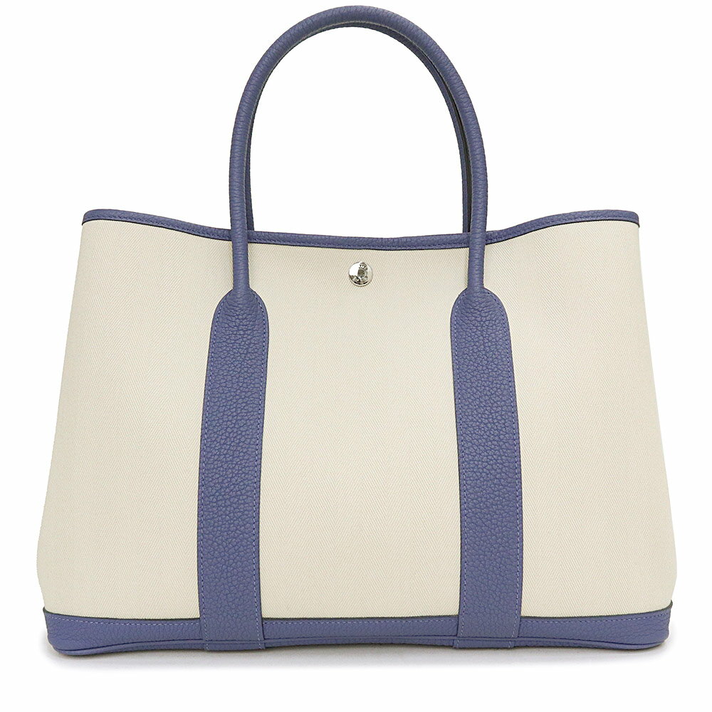 【新品・未使用品】エルメス HERMES ガーデンパーティ 36 PM ハンドバッグ トワルシェブロン キャンバス ネゴンダ レザー Bleu Brighton ブルーブライトン クレ アイボリー ブルー 青 シルバー金具 C刻印