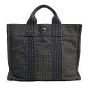 【中古】エルメス HERMES エールライン トート PM ハンドバッグ キャンバス グレー シルバー金具