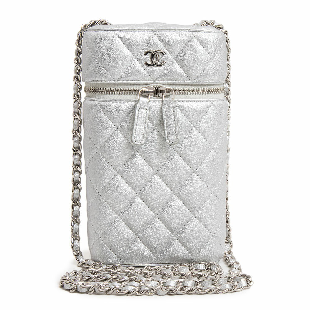 シャネル 【新品・未使用品】シャネル CHANEL バニティ フォンケース スマホ マトラッセ チェーン ショルダーバッグ 斜め掛け ラムスキン レザー メタリックシルバー シルバー金具 AP2084 箱付