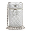【新品・未使用品】シャネル CHANEL バニティ フォンケース スマホ マトラッセ チェーン ショルダーバッグ 斜め掛け ラムスキン レザー メタリックシルバ...