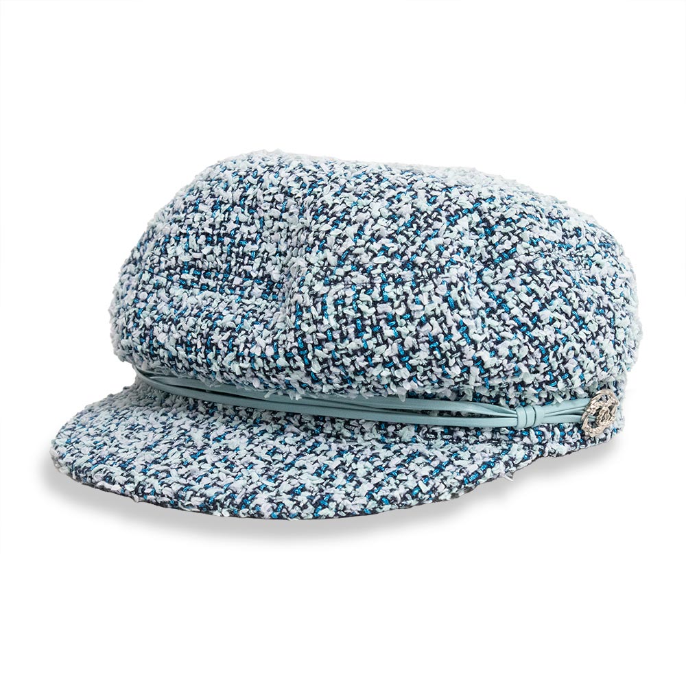 【未使用　展示品】シャネル CHANEL ココマーク キャップ キャスケット 帽子 Mサイズ ツイード ブルー 青 シルバー金具