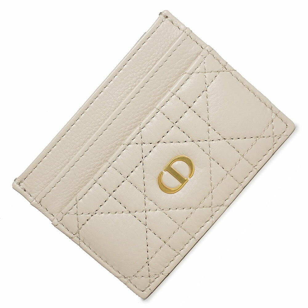【新品・未使用品】クリスチャンディオール Christian Dior カナージュ カロ カードホルダー カードケース 名刺入れ 定期入れ パスケース カーフスキン レザー サンド ベージュ ゴールド金具 S5130UWHC