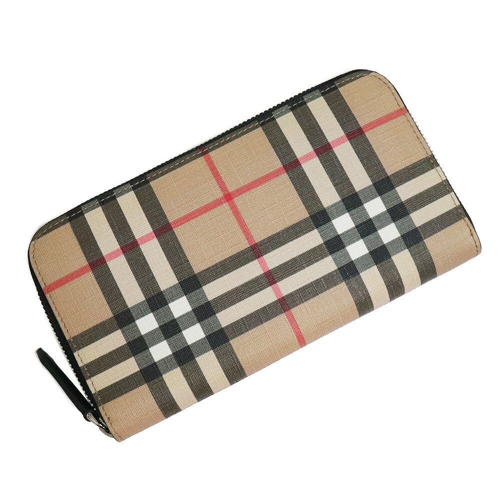 楽天ブランドシティ　BrandCity【新品・未使用品】バーバリー BURBERRY ノバチェック ラウンドファスナー 長財布 ポリウレタン75％ コットン25％ ベージュ ブラック シルバー金具 80166121