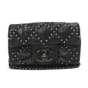 【未使用 展示品】シャネル CHANEL ミニ マトラッセ スタッズ チェーン ショルダーバッグ 斜め掛け ラムスキン レザー ブラック 黒 シルバー金具 箱付
