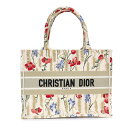 ディオール バッグ（レディース） 【新品・未使用品】クリスチャンディオール Christian Dior BOOK TOTE ブック トートバッグ ミディアム ハイビスカス フラワー 花 刺繍 コットンキャンバス ベージュ マルチカラー M1296ZRTN