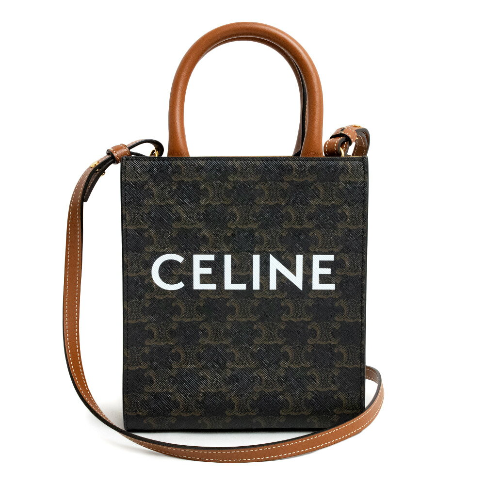 セリーヌ ハンドバッグ 【新品・未使用品】セリーヌ CELINE ミニ バーティカルカバ 2WAY ショルダー ハンドバッグ 斜め掛け トリオンフキャンバス カーフスキン レザー タン ブラウン 茶 ゴールド金具 194372BZK