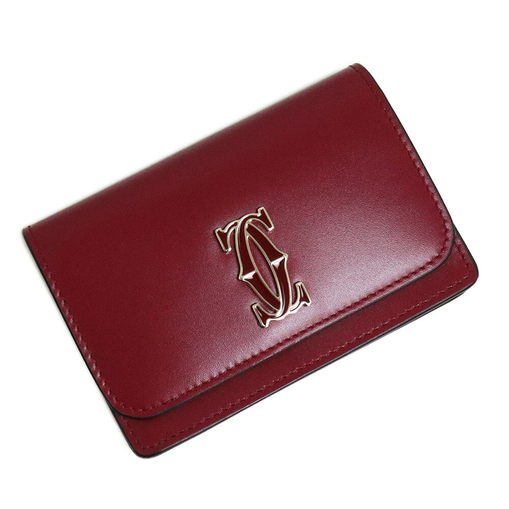 【新品・未使用品】カルティエ Cartier C ドゥ カルティエ カードケース 名刺入れ 定期入れ パスケース カーフスキン レザー チェリーレッド 赤 ゴールド金具 L3001900 箱付