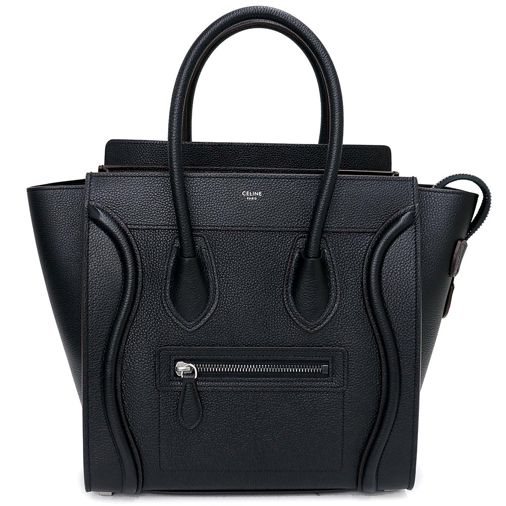 セリーヌ ハンドバッグ 【未使用　展示品】セリーヌ CELINE ラゲージ マイクロショッパー ハンドバッグ ドラムドカーフ ブラック 黒 マットシルバー金具 189793DRU