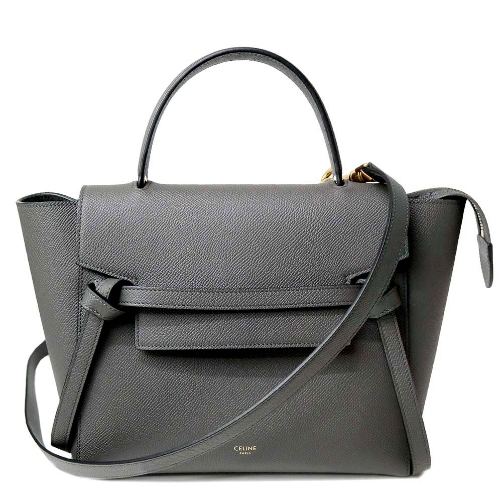 セリーヌ ハンドバッグ（レディース） 【新品・未使用品】セリーヌ CELINE ベルトバッグ マイクロ 2WAY ショルダー ハンドバッグ 斜め掛け グレインカーフレザー グレー ゴールド金具 189153ZVA