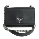 【美品】プラダ PRADA チェーン ショルダーバッグ 斜め掛け ソフトカーフ サフィアーノレザー ネロ ブラック 黒 シルバー金具 1BD144