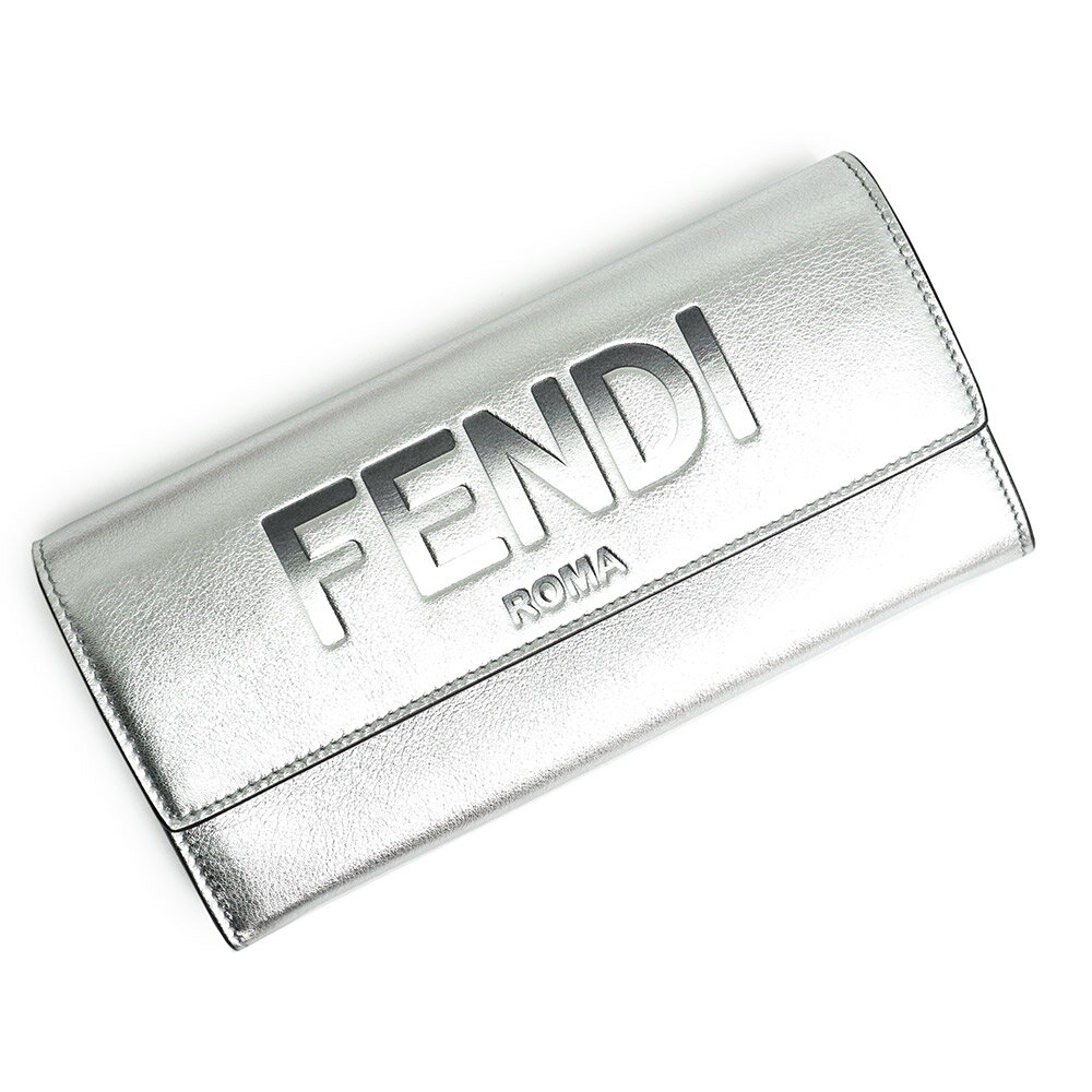 フェンディ 財布（レディース） 【新品・未使用品】フェンディ FENDI グラデーションロゴ エンボス コンチネンタル ウォレット 二つ折り長財布 カーフスキン レザー メタリックシルバー ゴールド金具 8M0251 箱付