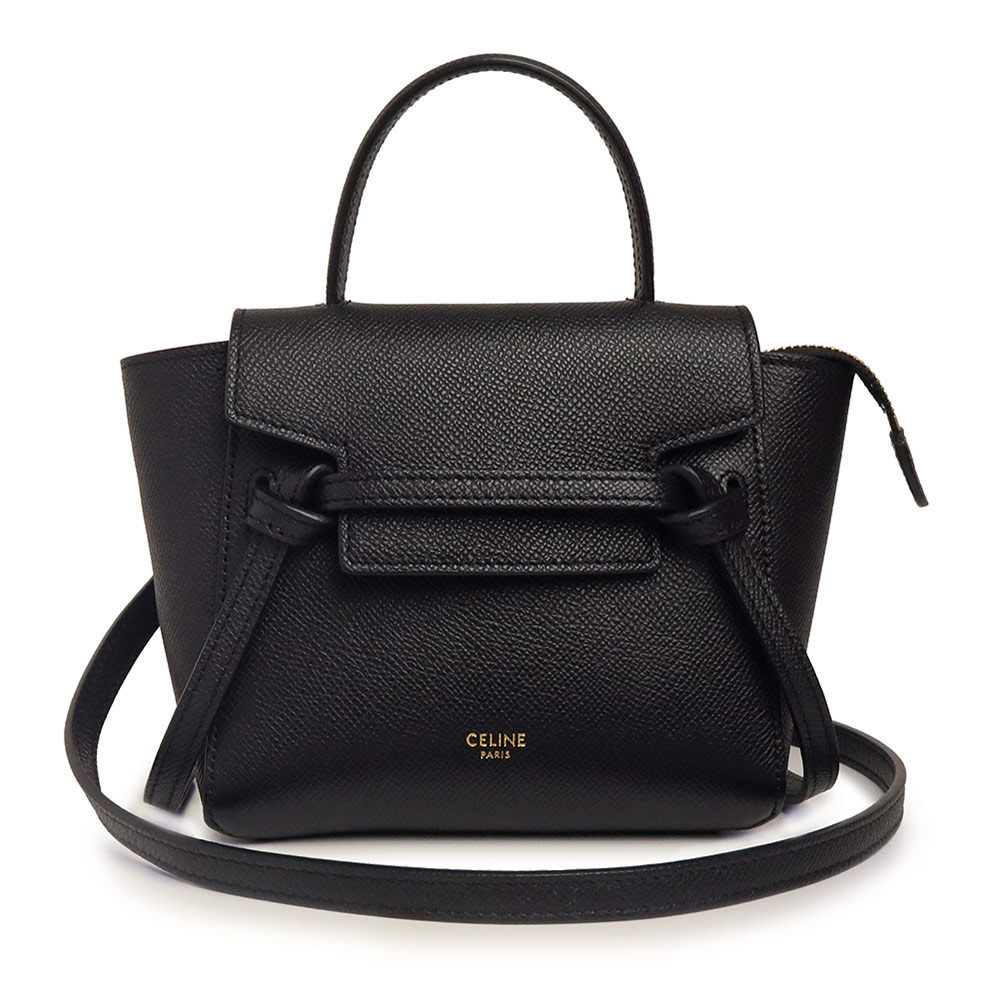 セリーヌ ハンドバッグ（レディース） 【未使用　展示品】セリーヌ CELINE ベルトバッグ ピコ 2Way ショルダー ハンドバッグ 斜め掛け グレインカーフレザー ブラック 黒 ゴールド金具 194263